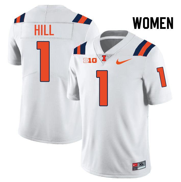 Women #1 Demetrius Hill Illinois Fighting Illini College Football Jerseys Stitched-White